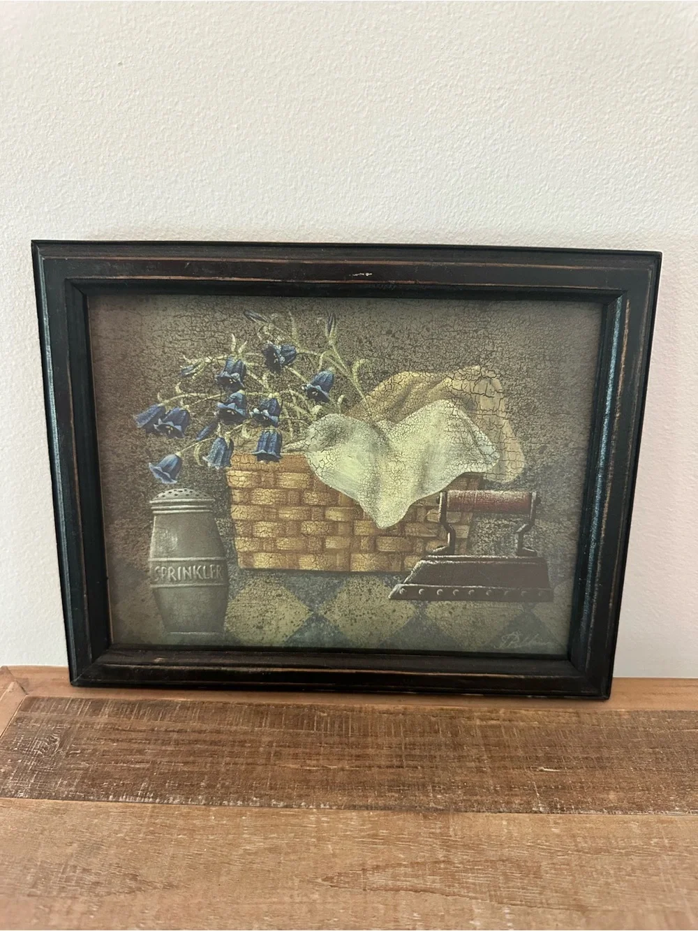 Vintage Framed Still Life Rustic Floral Basket Wall Art Flat Iron 9.5 x 7.5 inch